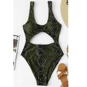 Snakeskin Print Cut-Out One Piece Swimsuit NEW